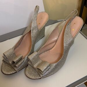 kate spade Silver Glitter Slingback Wedges with Bow